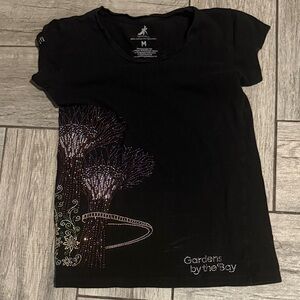 Black T-Shirt with Rhinestone Design